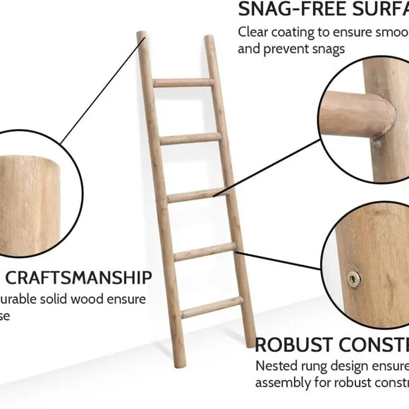 57in Wood Blanket Ladder Living Room Decorative Wall Leaning Farmhouse Quilt Dis - Picture 4 of 7